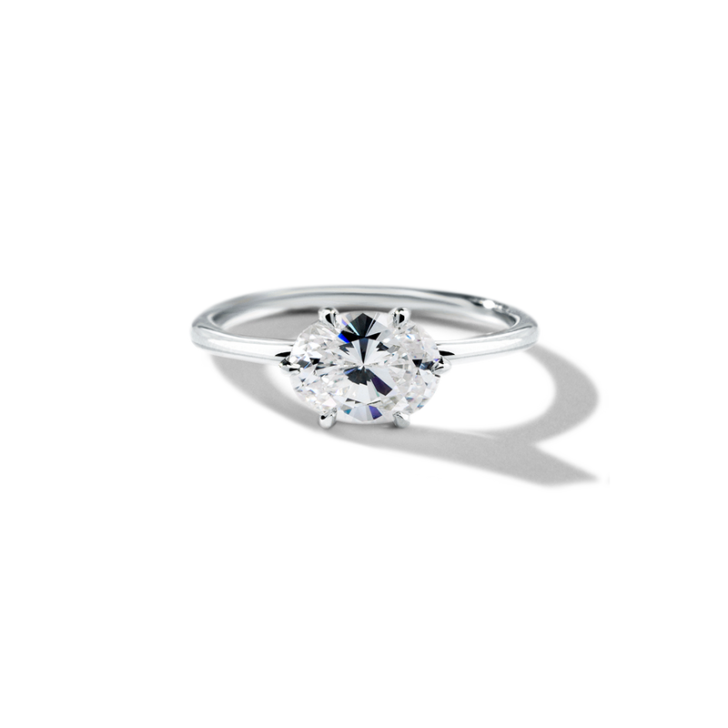 18K White Gold Platinum Oona Oval East West Hidden Halo Engagement Ring