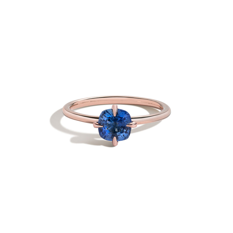 18K Rose Gold Blue Sapphire Cushion Engagement Ring