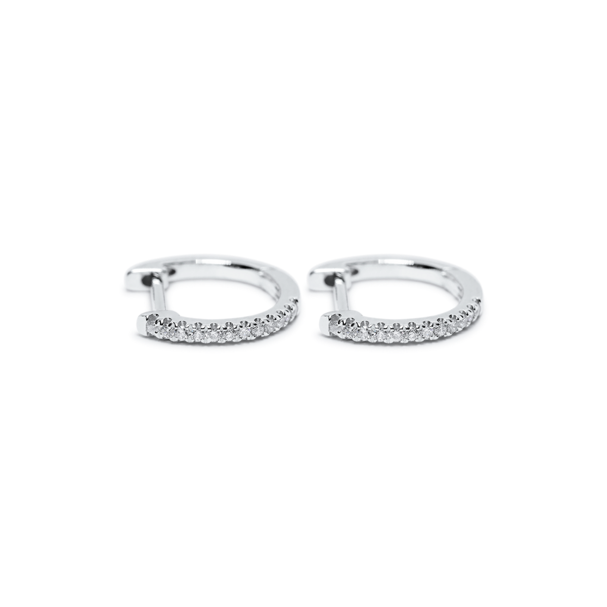 14K White Gold Huggie Diamond Hoops