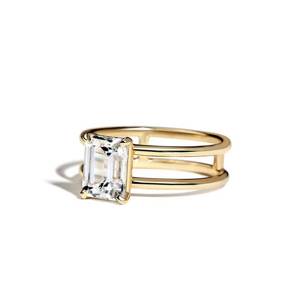 Emerald Cut Double Band Engagement Ring