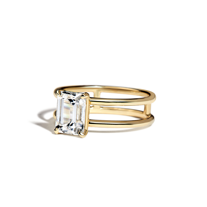 Emerald Cut Double Band Engagement Ring