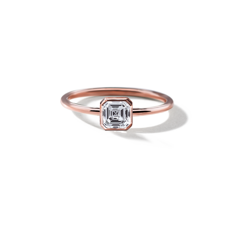 18K Rose Gold Bezel Asscher Diamond Engagement Ring