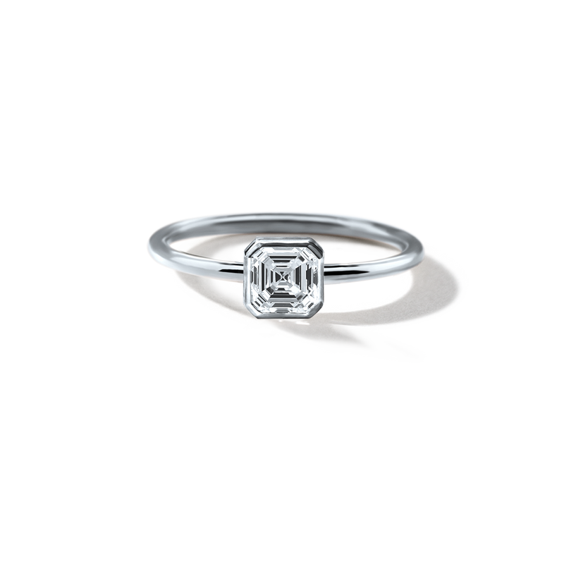 18K White Gold Platinum Asscher Bezel Diamond Engagement Ring