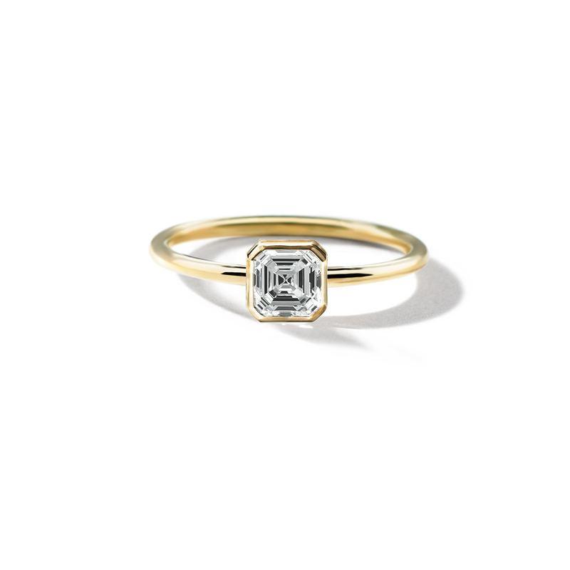 18K Yellow Gold Asscher Bezel Engagement Ring