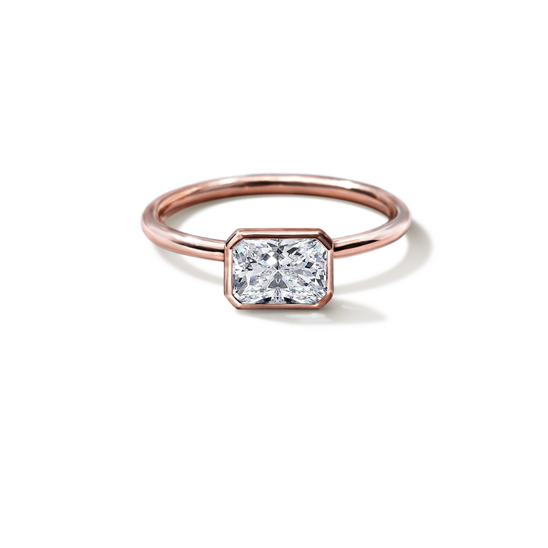 18K Rose Gold Bezel Radiant Diamond Engagement Ring