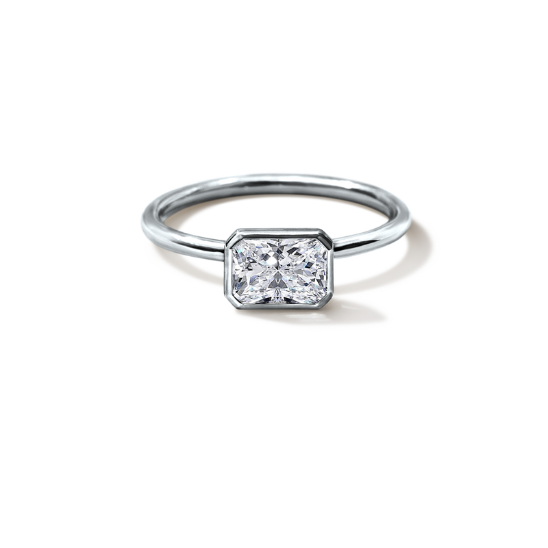18K White Gold Platinum Radiant Bezel Diamond Engagement Ring