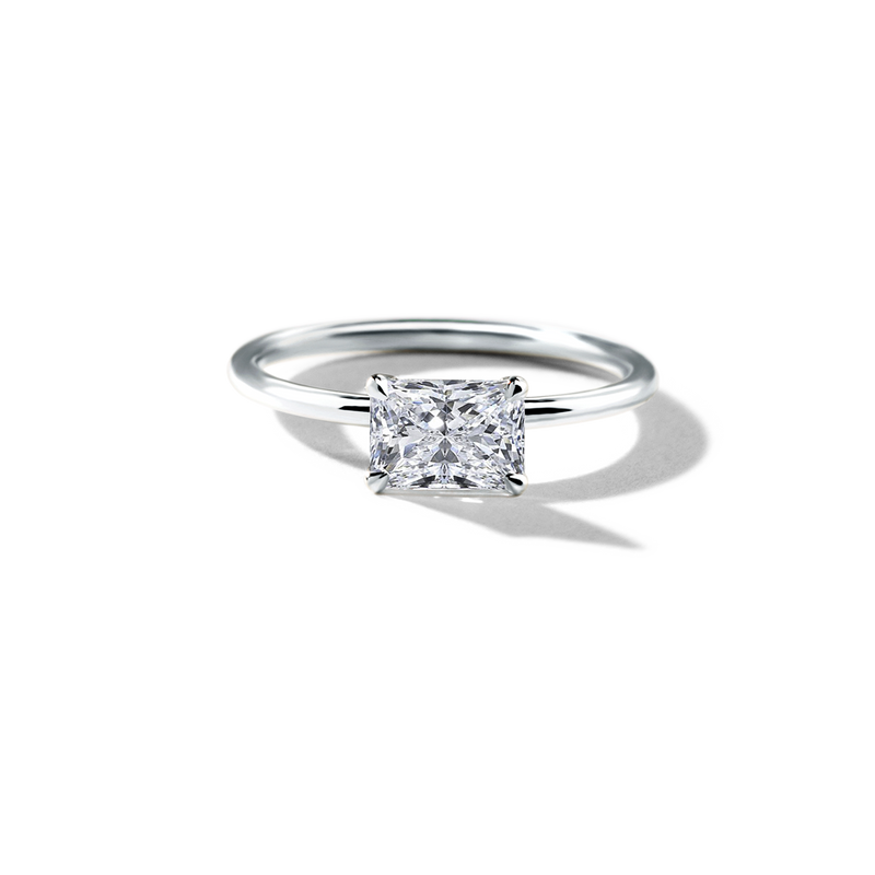 ILA Platinum 18K White Gold Radiant Hidden Halo Pave Engagement Ring