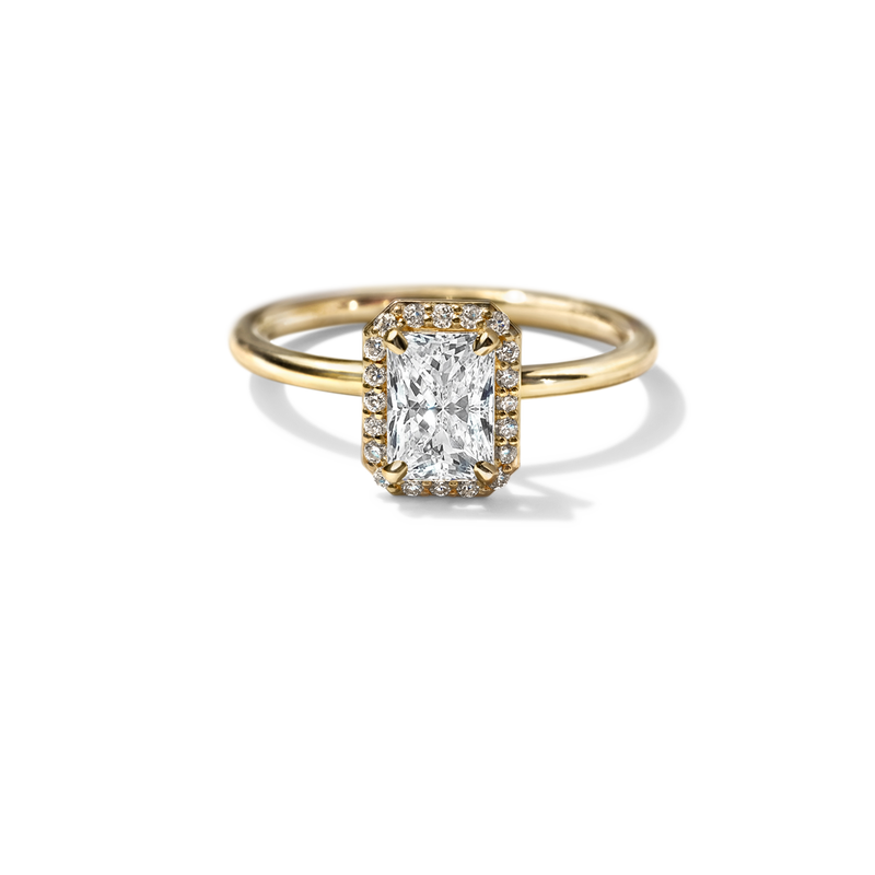 18K Yellow Gold Radiant Halo Engagement Ring