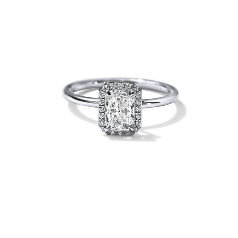 18K White Gold Platinum Radiant Halo Engagement Ring