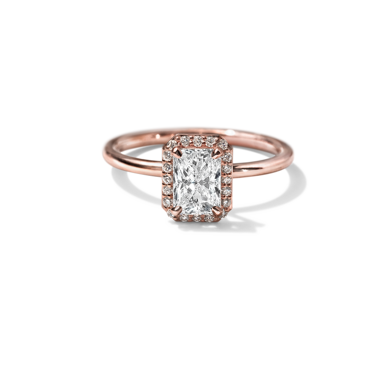 18K Rose Gold Radiant Halo Engagement Ring