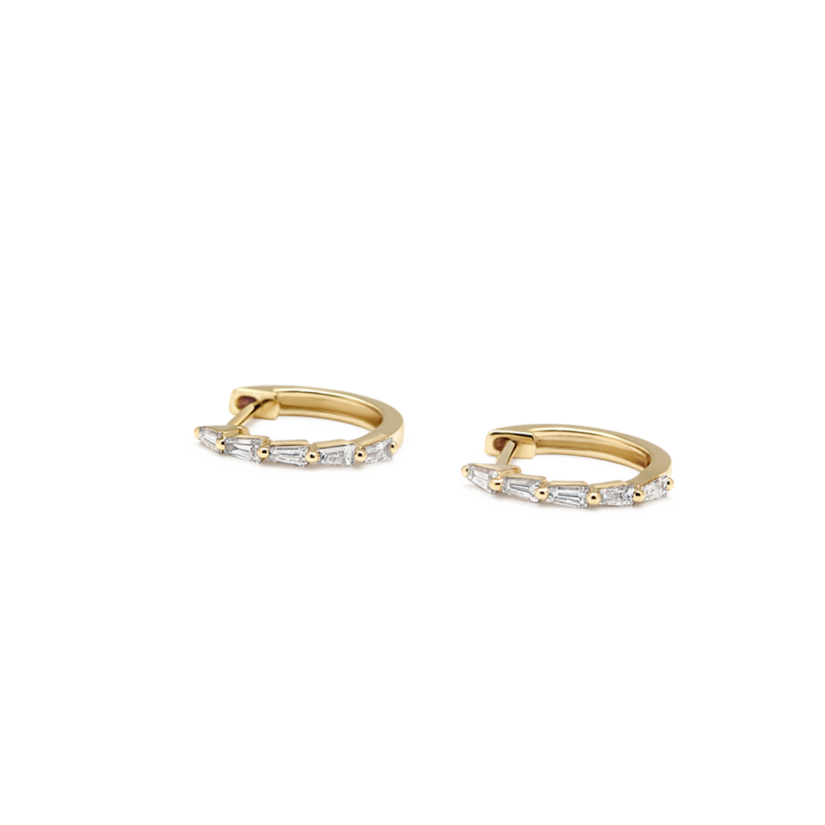 #color_14K Yellow Gold baguette huggie diamond hoops