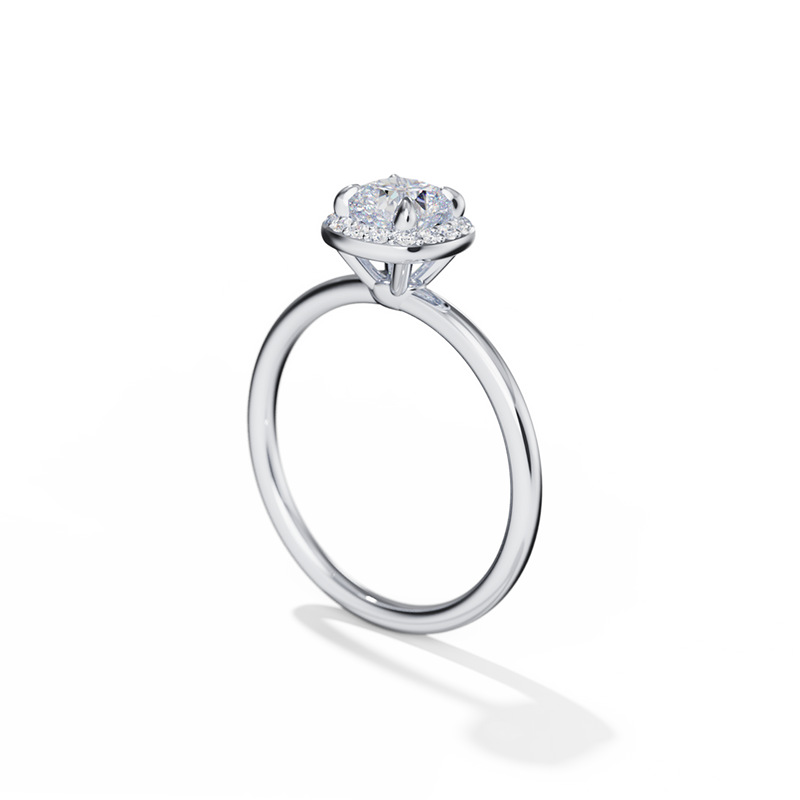 18K White Gold Platinum Cushion Halo Engagement Ring