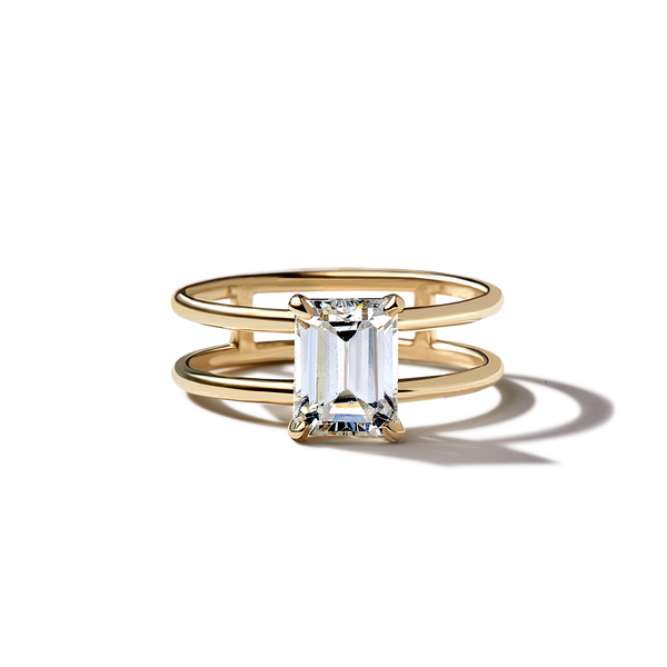 Emerald Cut Double Band Engagement Ring