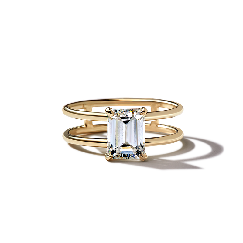 Emerald Cut Double Band Engagement Ring