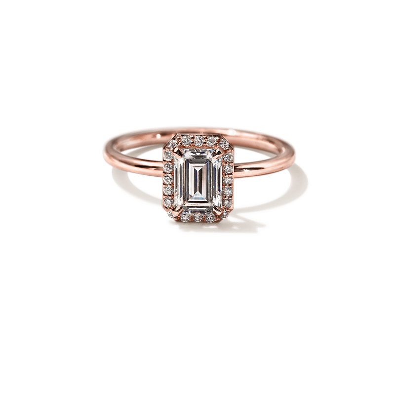 18K Rose Gold Emerald Halo Engagement Ring