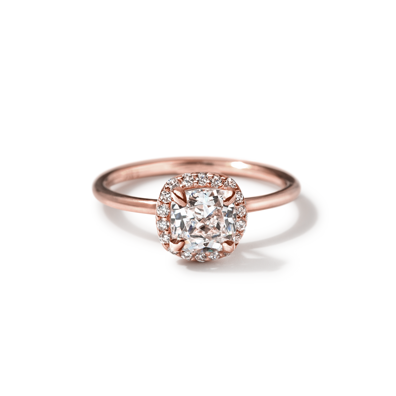 18K Rose Gold Cushion Halo Engagement Ring