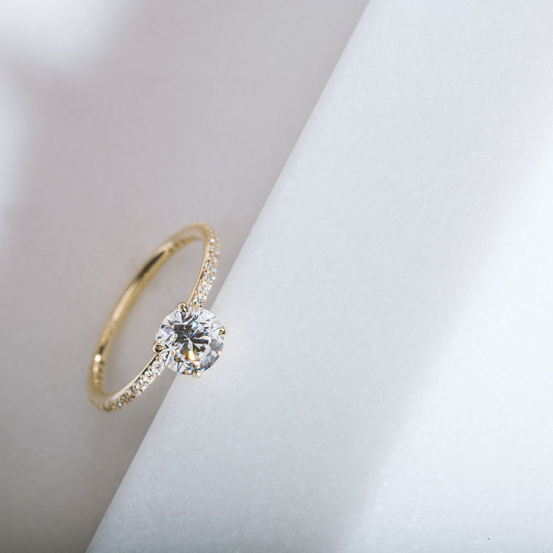 18K Gold Round Pave Solitaire Engagement Ring