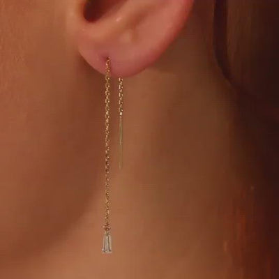 14K Gold Threader Earring Baguette Diamond