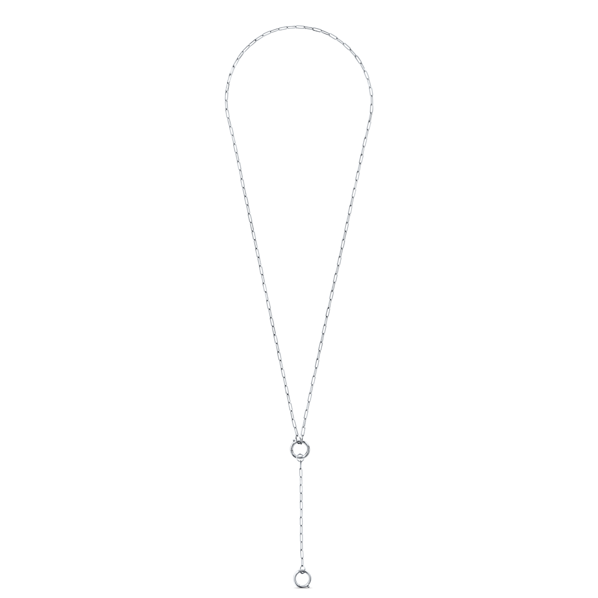 14K White Gold 18" paperclip chain with lariat petite with hinged jump ring connector