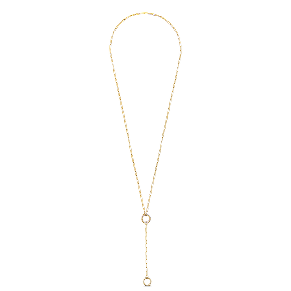 14K Yellow Gold 18" paperclip chain with lariat petite with hinged jump ring connector