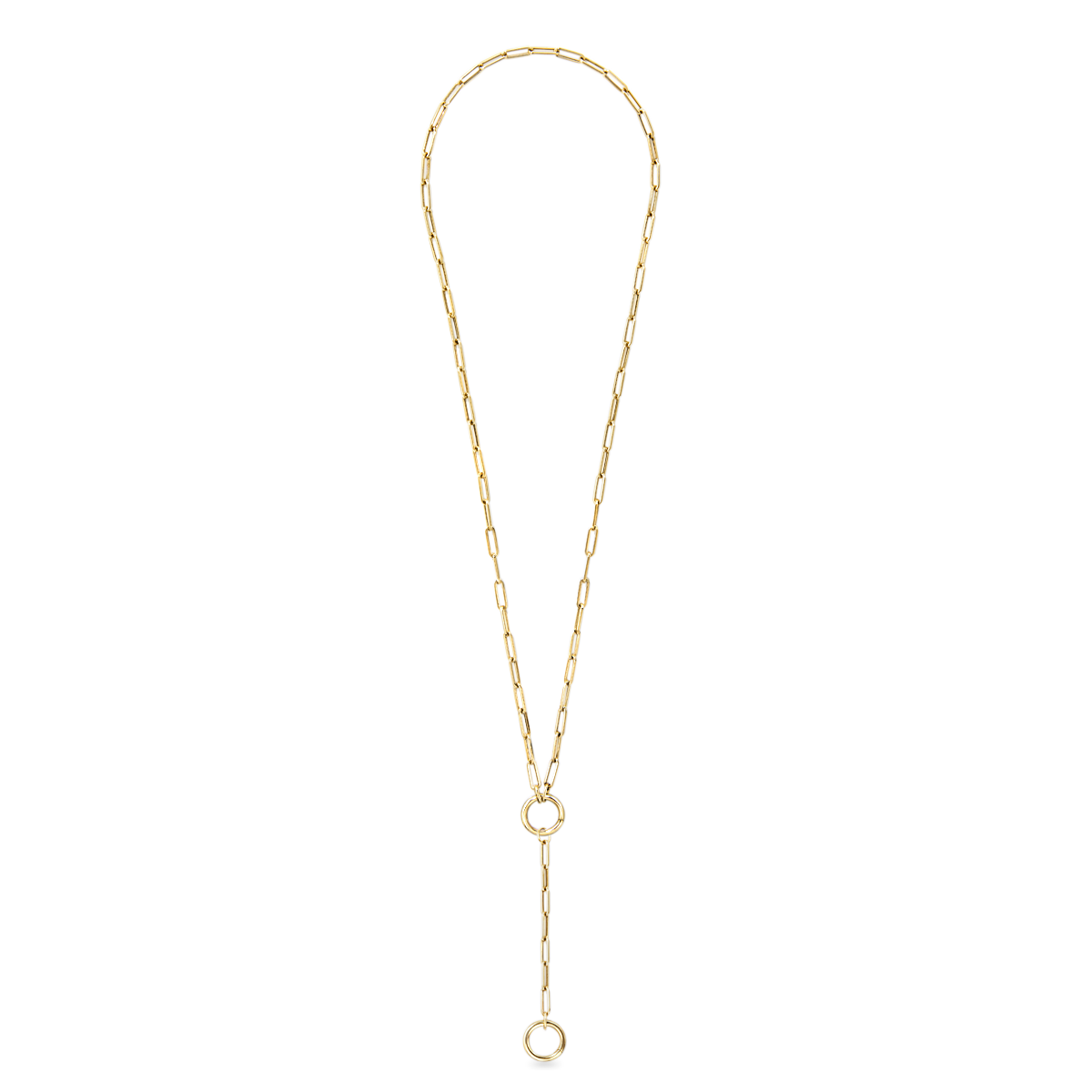 #color_14K Yellow Gold 18" paperclip chain with lariat midi with hinged jump ring connector