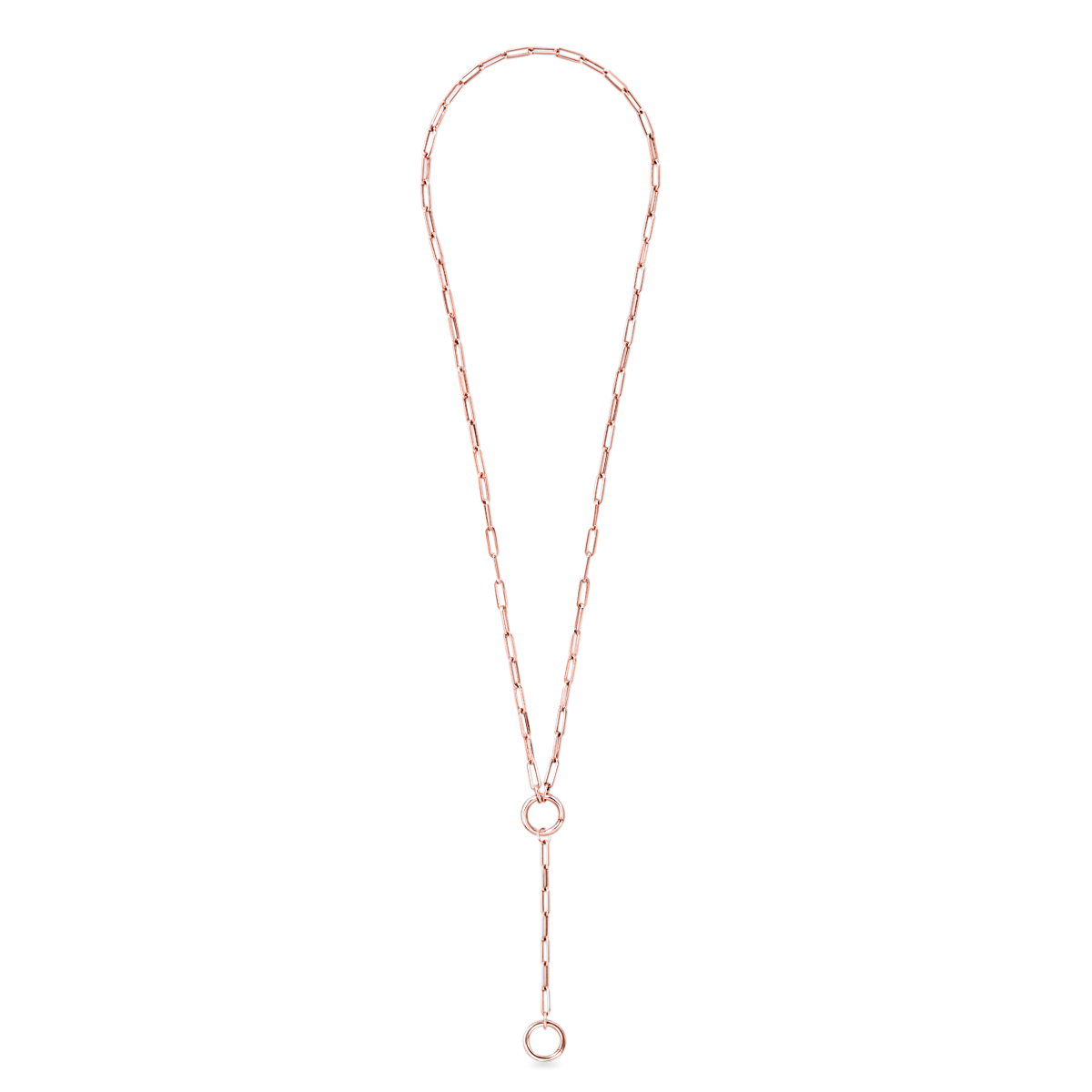 #color_14K Rose Gold 18" paperclip chain with lariat midi with hinged jump ring connector