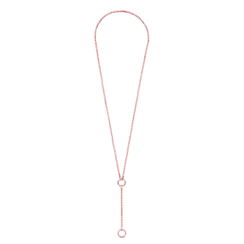 14K Rose Gold 18" box chain with lariat midi with hinged jump ring connector