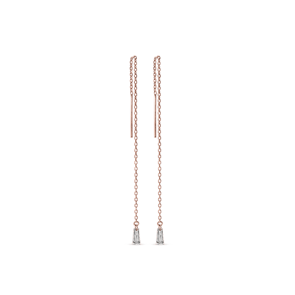 14K Rose Gold Threader Earring Baguette Diamond