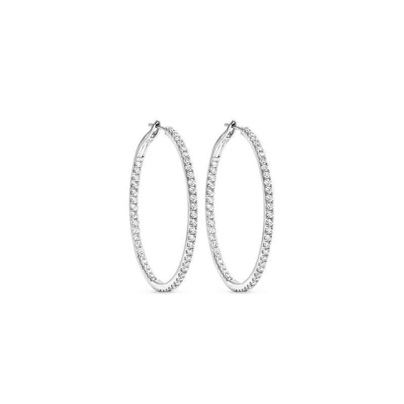 14K White Gold In and Out Hoops