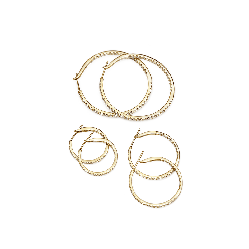 14K Yellow Gold In and Out Diamond Hoops