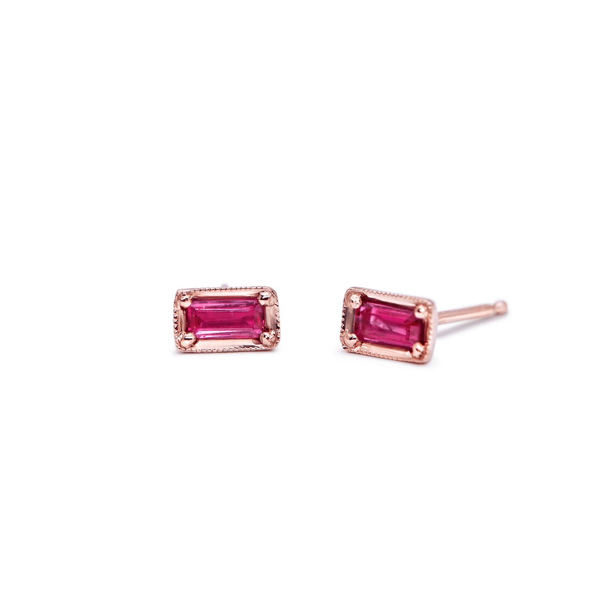 #color_14K Rose Gold Ruby Baguette Stud