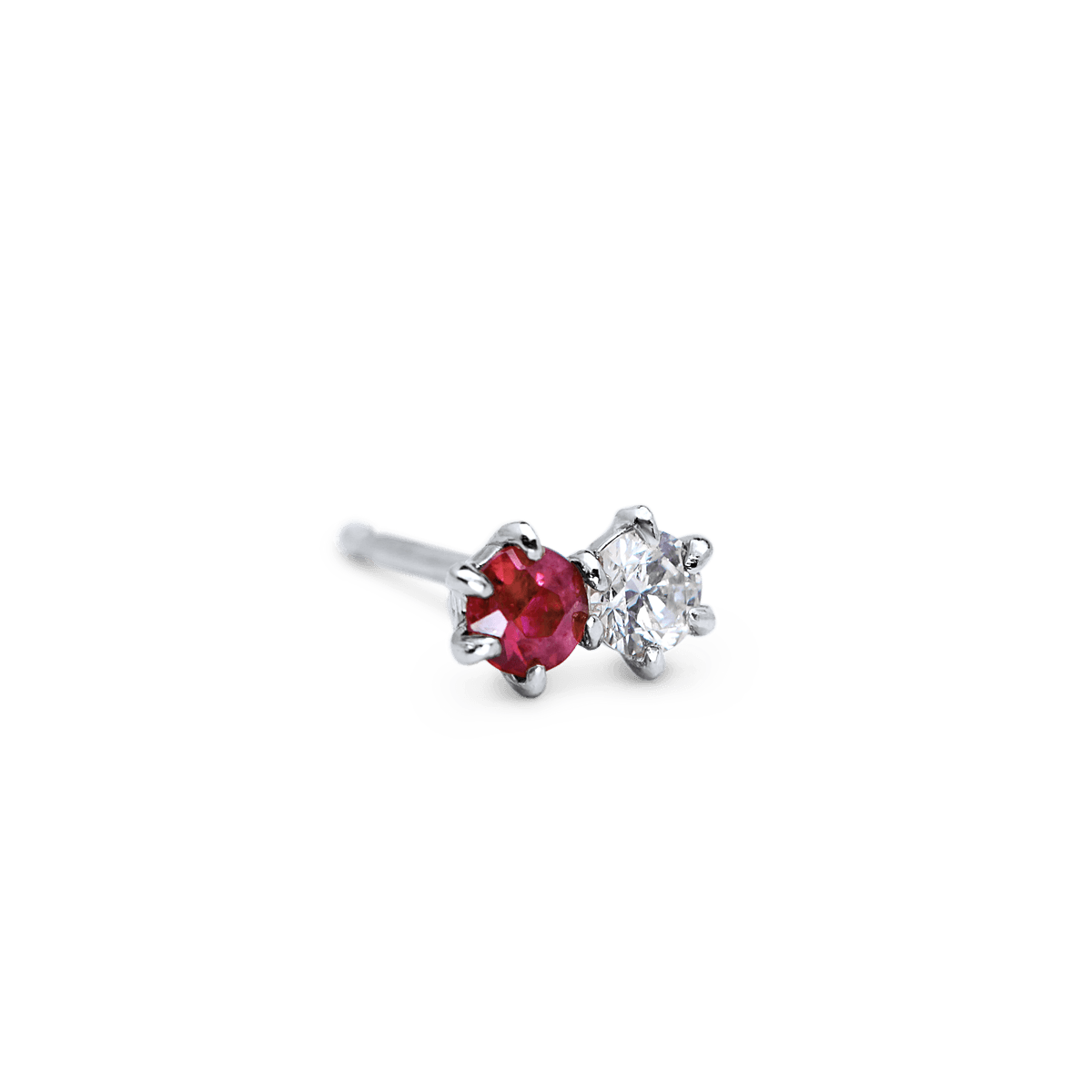 14K White Gold Ruby Diamond Stud