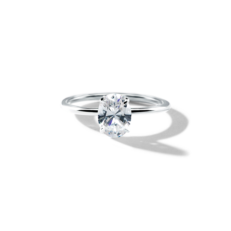 18K White Gold Prong Solitaire Oval Diamond Engagement Ring