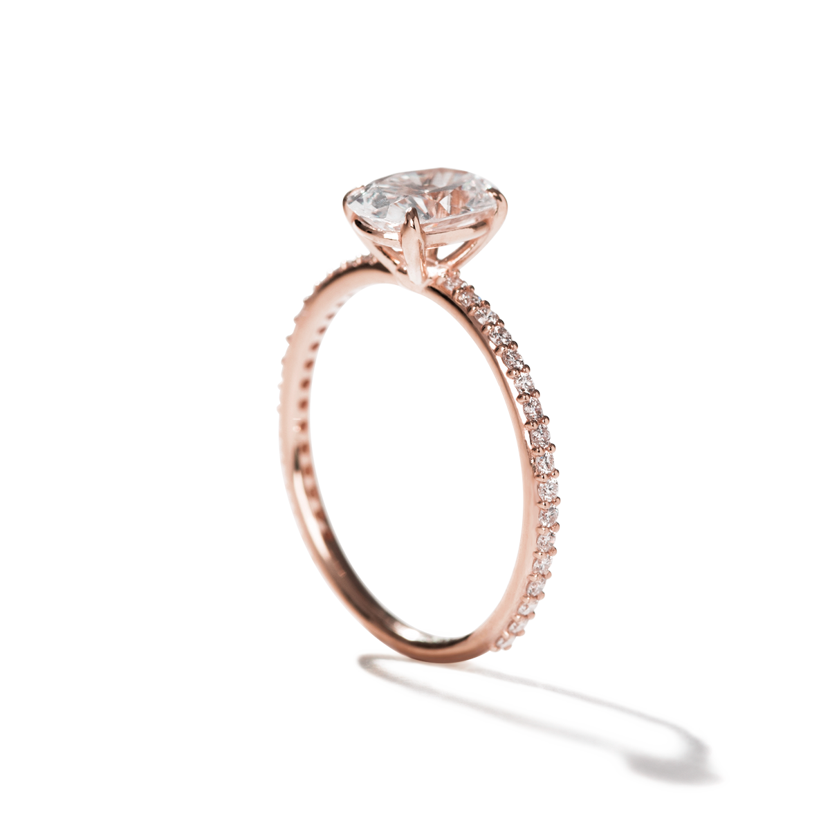 #color_18K Rose Gold Oval Pave Solitaire Engagement Ring