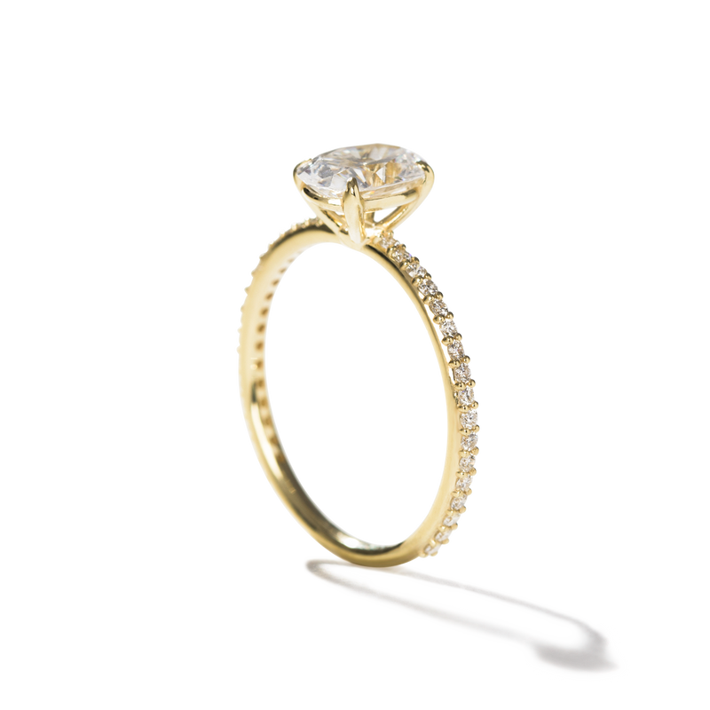18K Yellow Gold Oval Pave Solitaire Engagement Ring