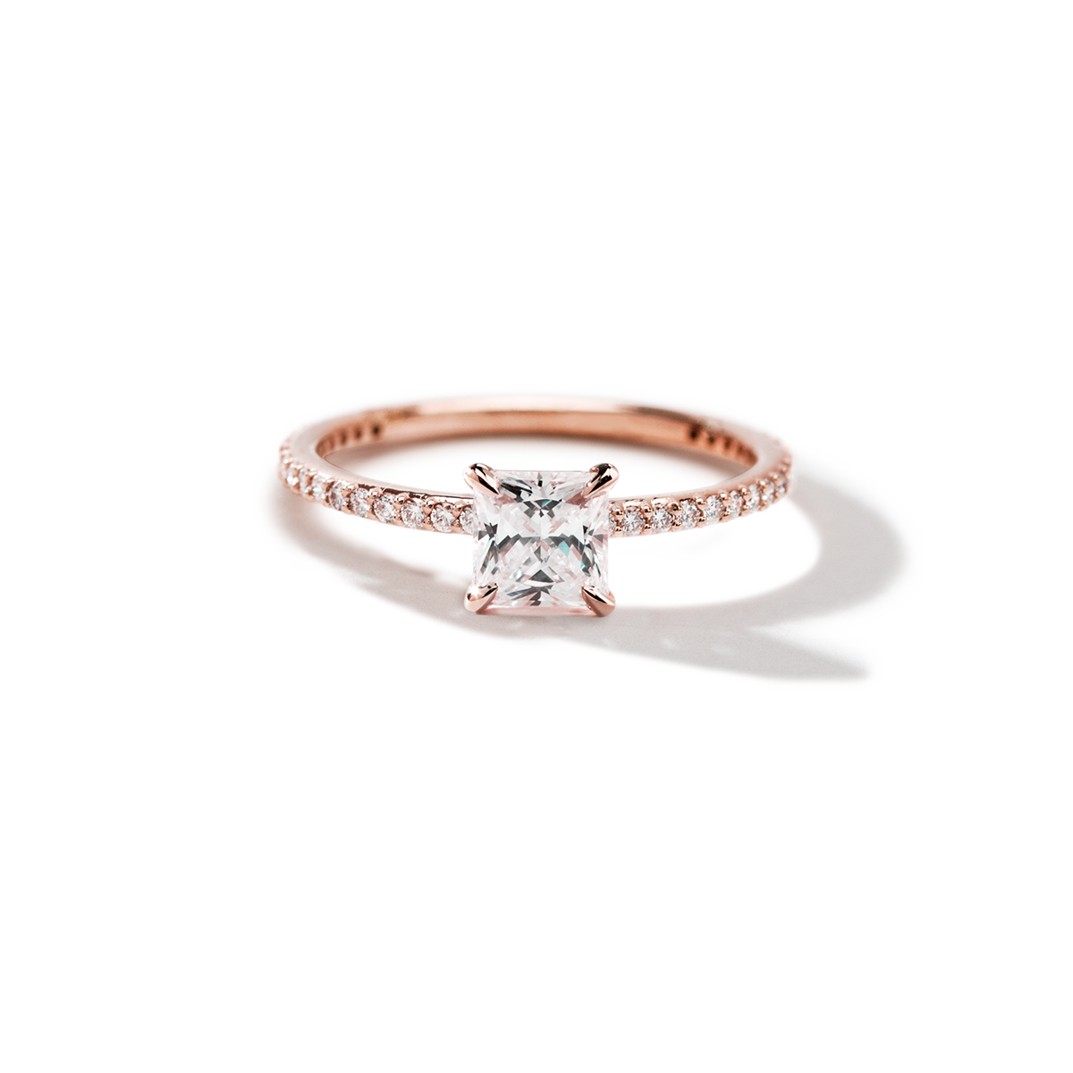 #color_18K Rose Gold Princess Pave Solitaire Engagement Ring