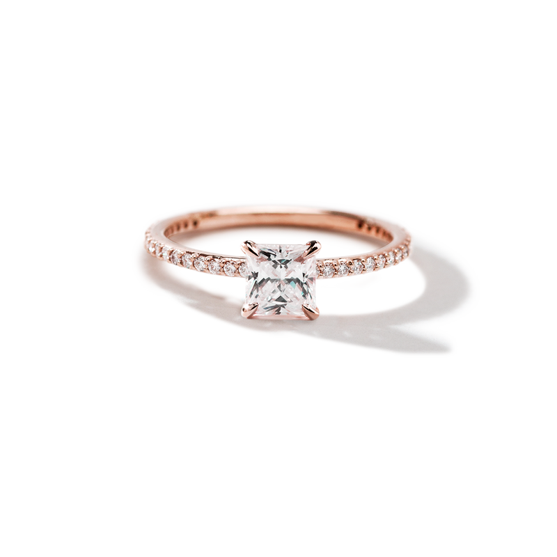 18K Rose Gold Princess Pave Solitaire Engagement Ring