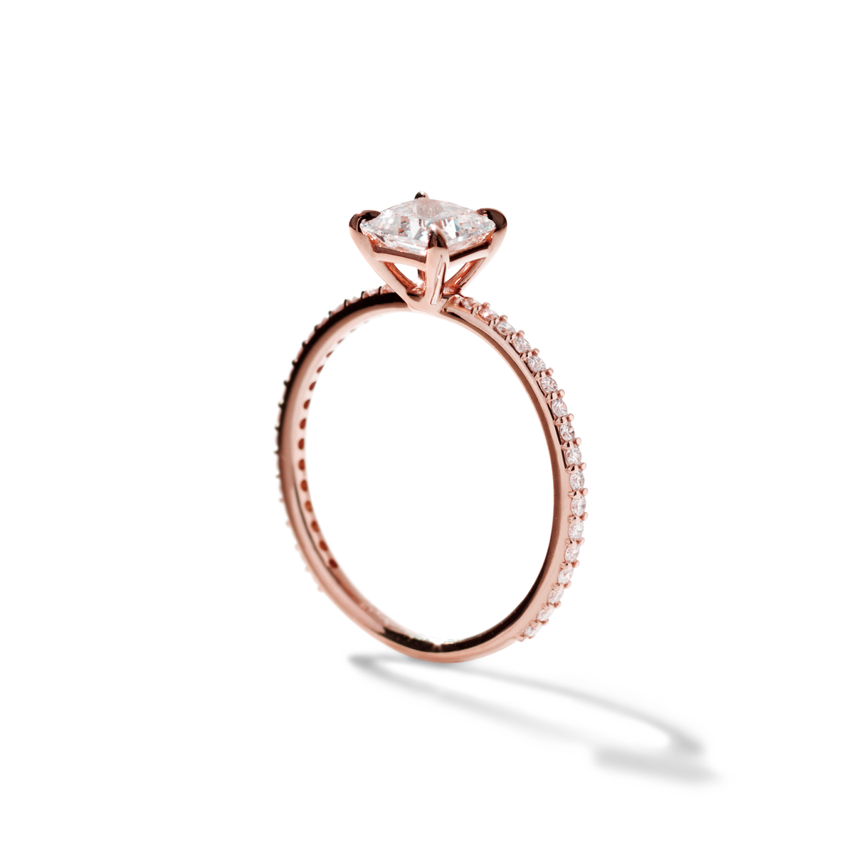 #color_18K Rose Gold Princess Pave Solitaire Engagement Ring
