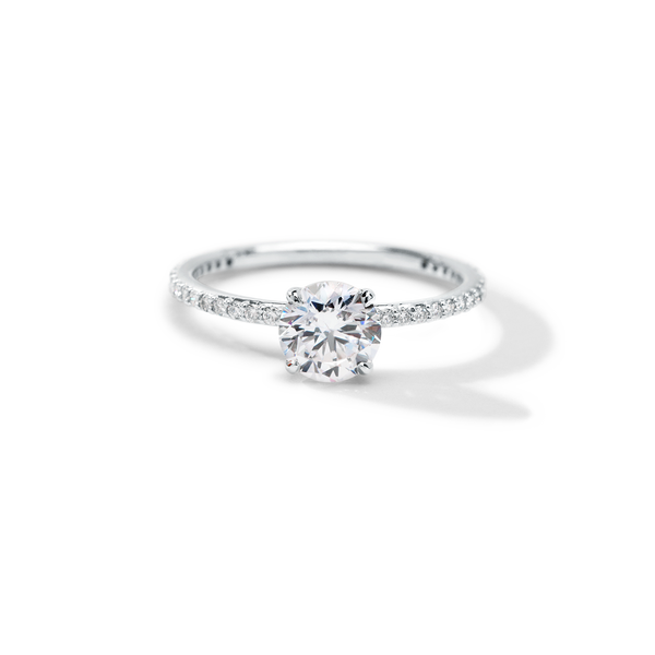 18K White Gold Platinum Round Pave Solitaire Engagement Ring