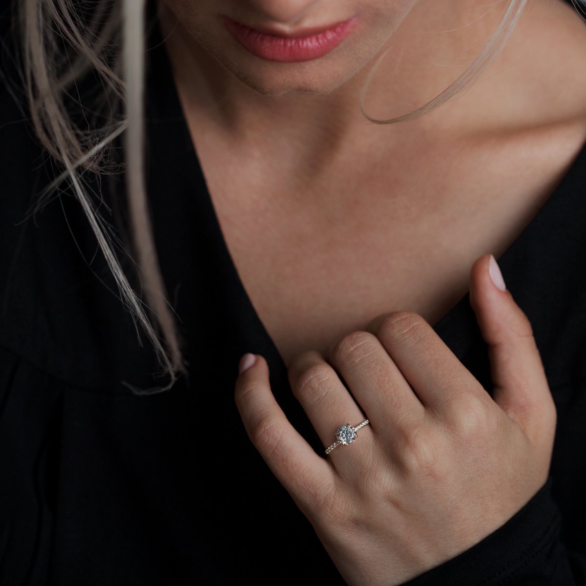 Pave diamond solitaire engagement ring new arrivals