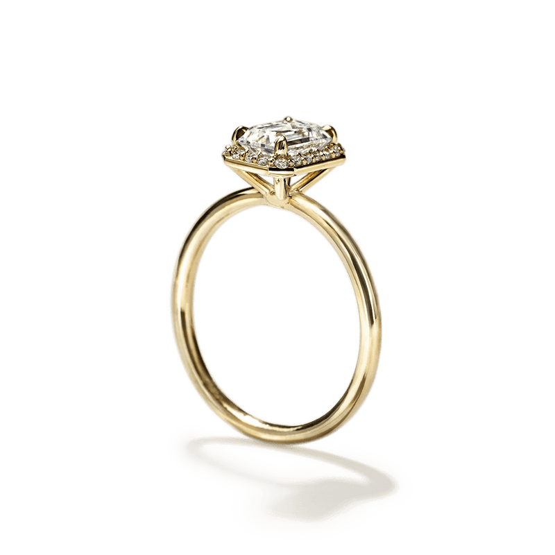 18K Yellow Gold Emerald Halo Engagement Ring