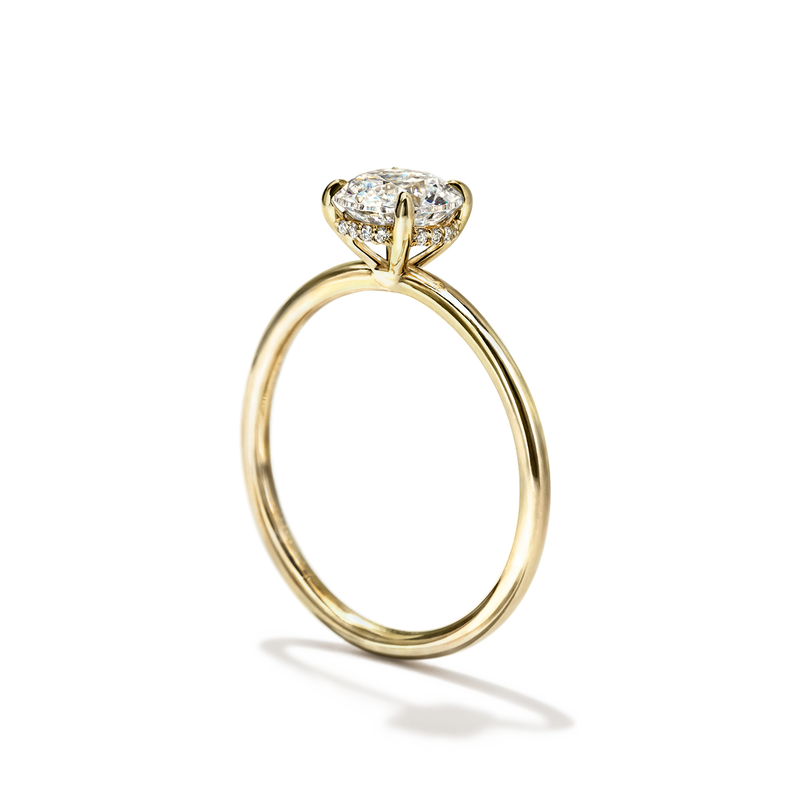 18K Yellow Gold Pavé Halo and Shank Diamond Engagement Ring (Round Center)