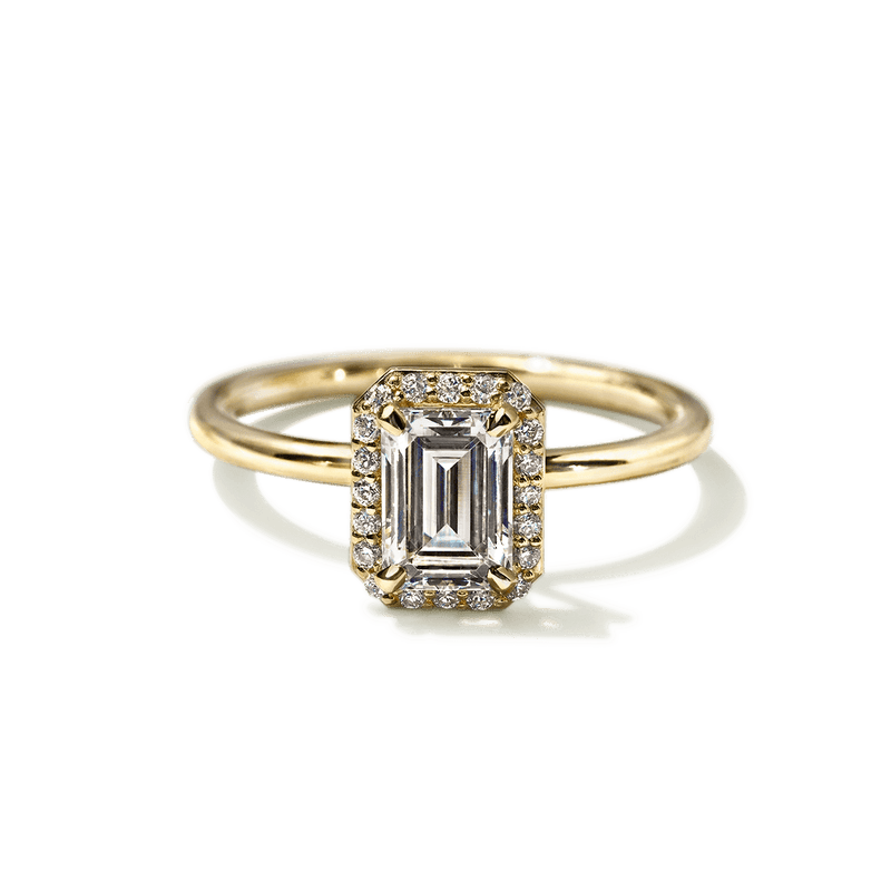 18K Yellow Gold Emerald Halo Engagement Ring