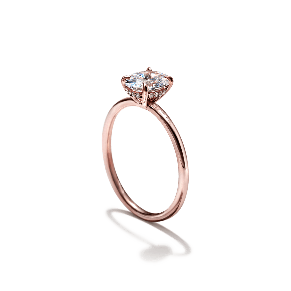 ILA #color_18K Rose Gold Oval Hidden Halo Pave Engagement Ring