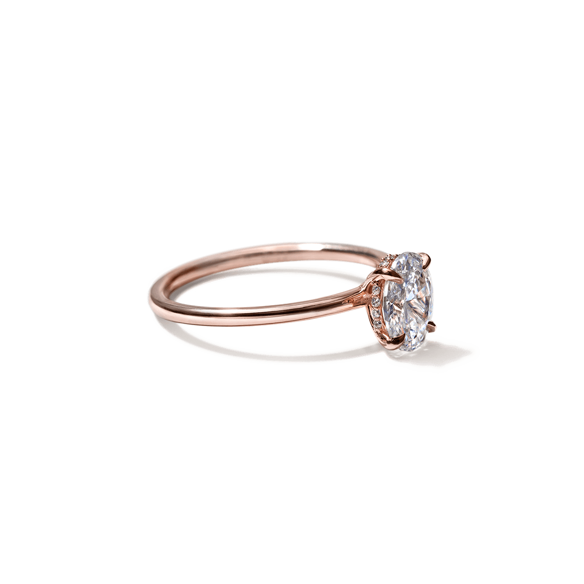 ILA #color_18K Rose Gold Oval Hidden Halo Pave Engagement Ring