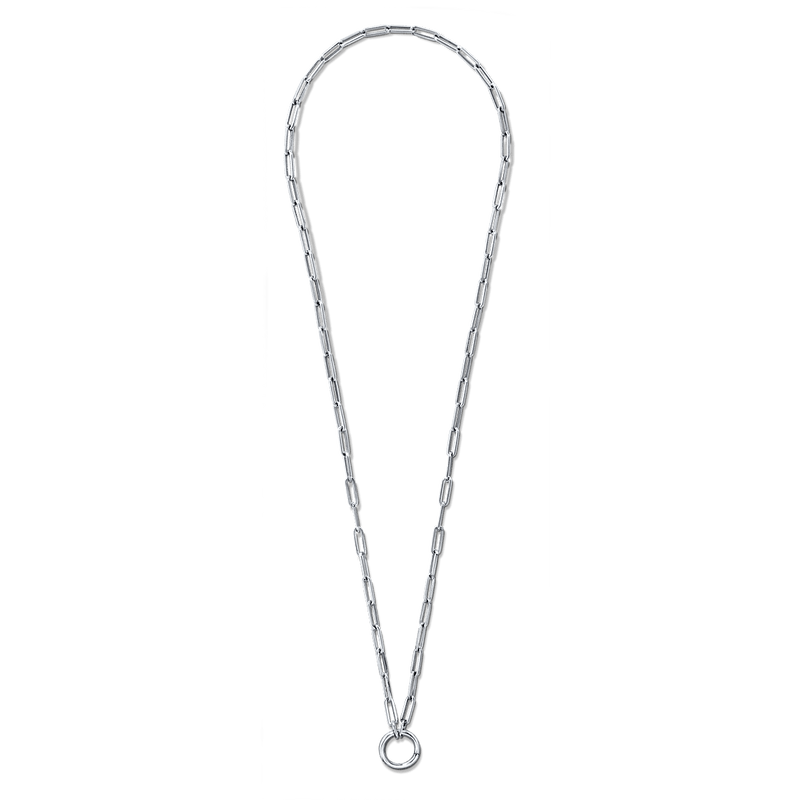 14K White Gold 18" paperclip chain with lariat midi with hinged jump ring connector