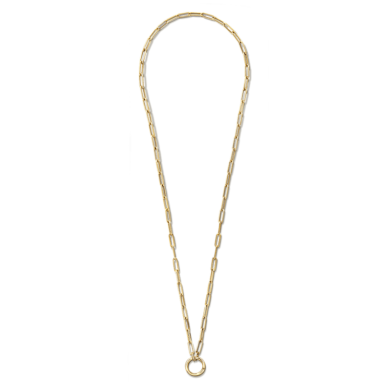 14K Yellow Gold 18" paperclip chain with lariat midi with hinged jump ring connector