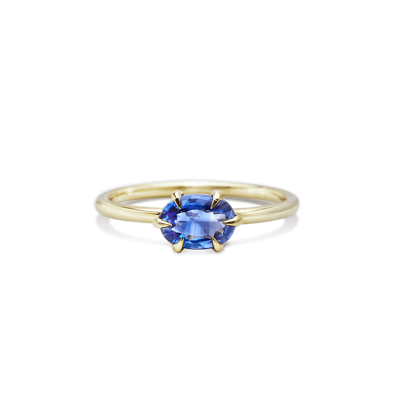 18K Yellow Gold Blue Sapphire Oval Ring