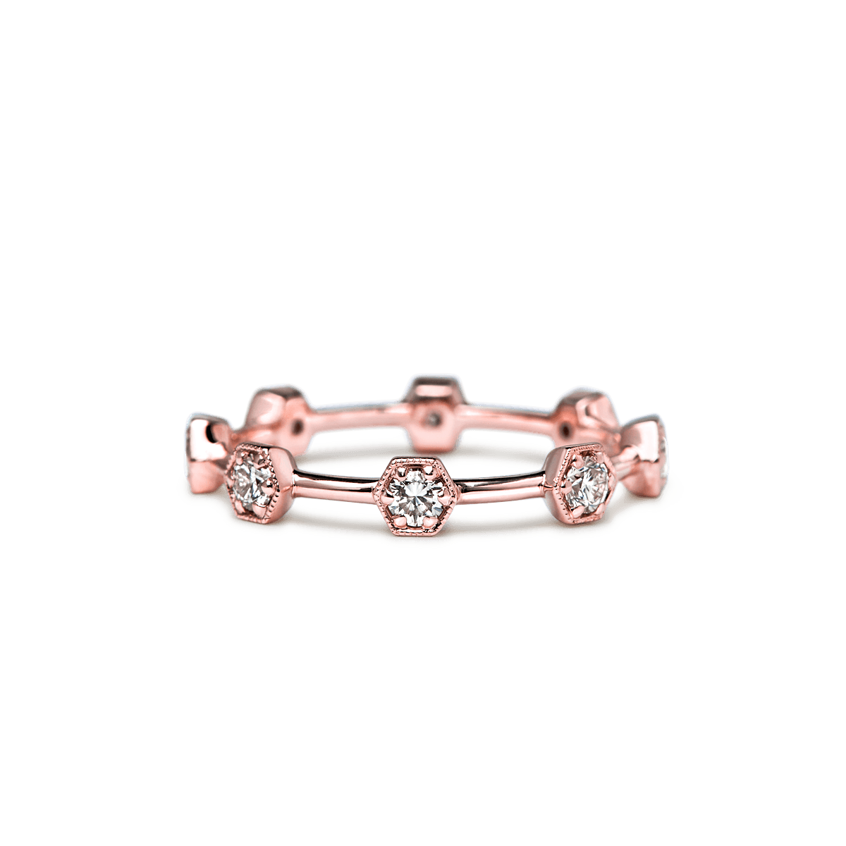 #color_14K Rose Gold Diamond Eternity Band Hexagons