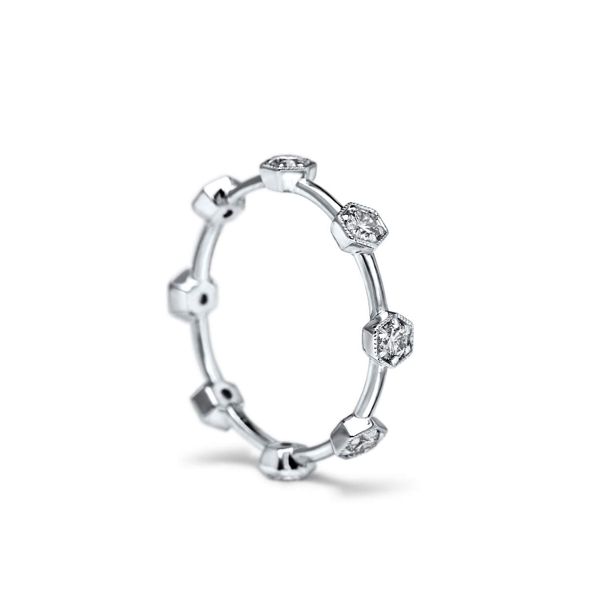 #color_14K White Gold #color_Platinum Diamond Eternity Band Hexagons